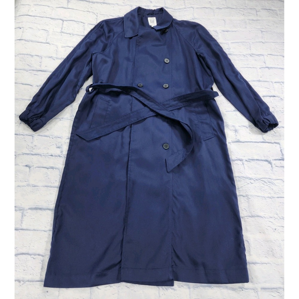 Gap WOMENS SIZE M Wrap Drapey Trench Coat Blue Lightweight Jacket Duster